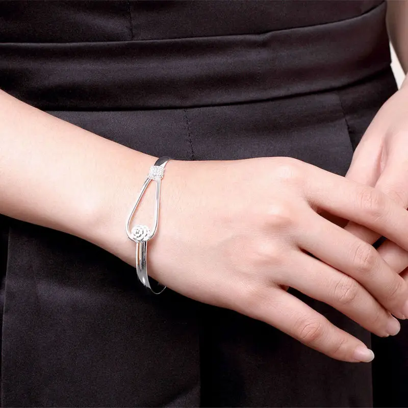 Новый модный и роскошный браслет Femme Argent Bijoux с серебряной розой застежкой для