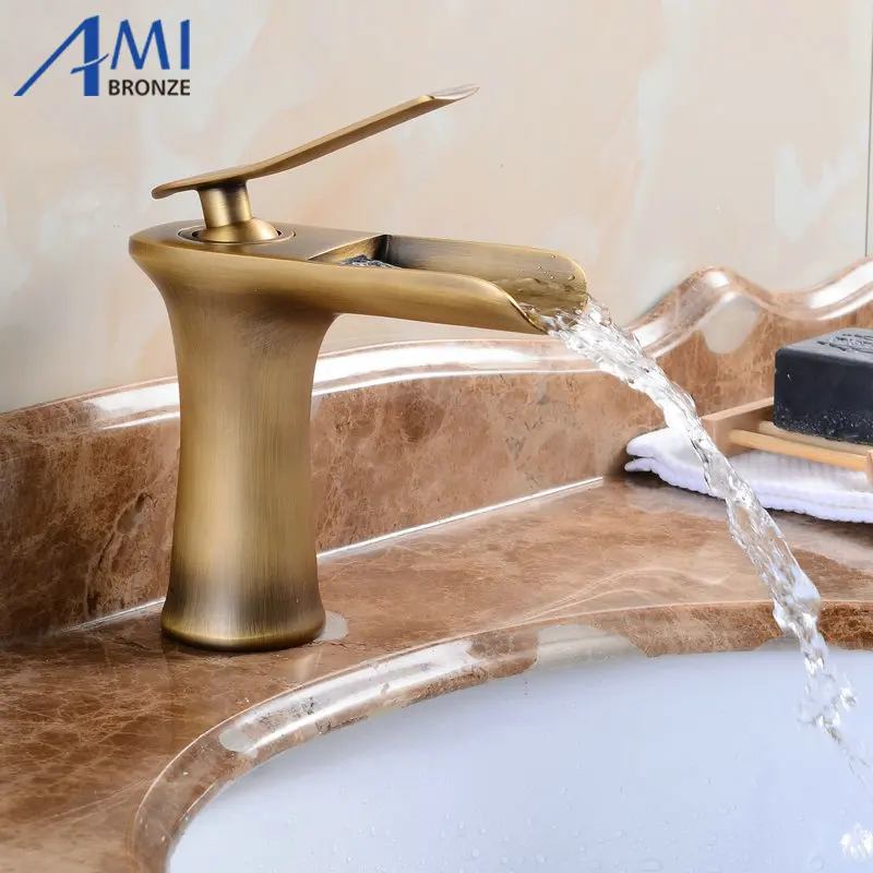 

Латунный Смеситель для раковины amiбронz, водопад, смеситель для горячей и холодной воды, смеситель для раковины, хромированный/черный/антикв...