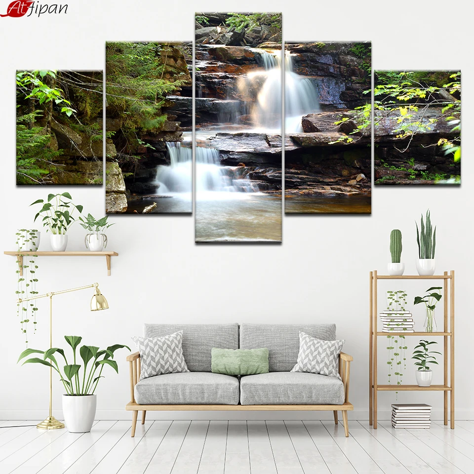 Картины в рамках декора гостиной 5 шт. Красивый водопад Природные Пейзажи