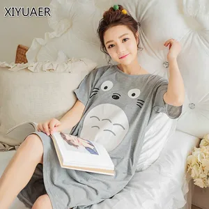 Женская ночная рубашка с круглым вырезом, летняя хлопковая Ночная рубашка в полоску, домашняя одежда, 11182