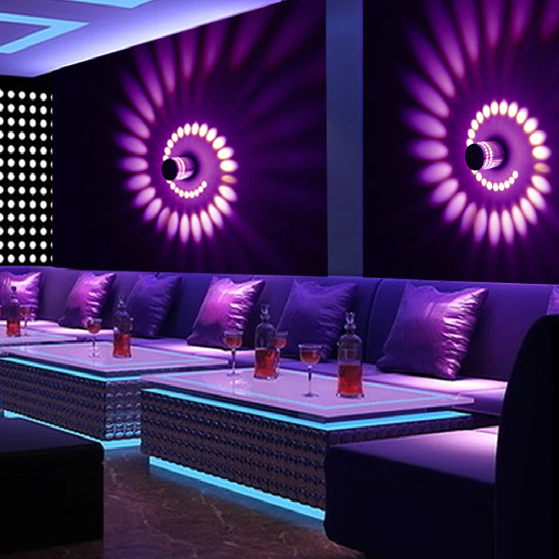 

3W RGB Led Wall Light 220V KTV Karaoke Bar LED Wall Lamps For Living Room Restaurant Coffee Shop with 24keys Remote Controller