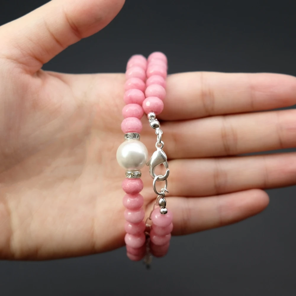 Vintage Classic Natural Stone Jewelry Noble Pink Rhodochrosites Beaded with Shell Pearl Chain Choker Necklace | Украшения и