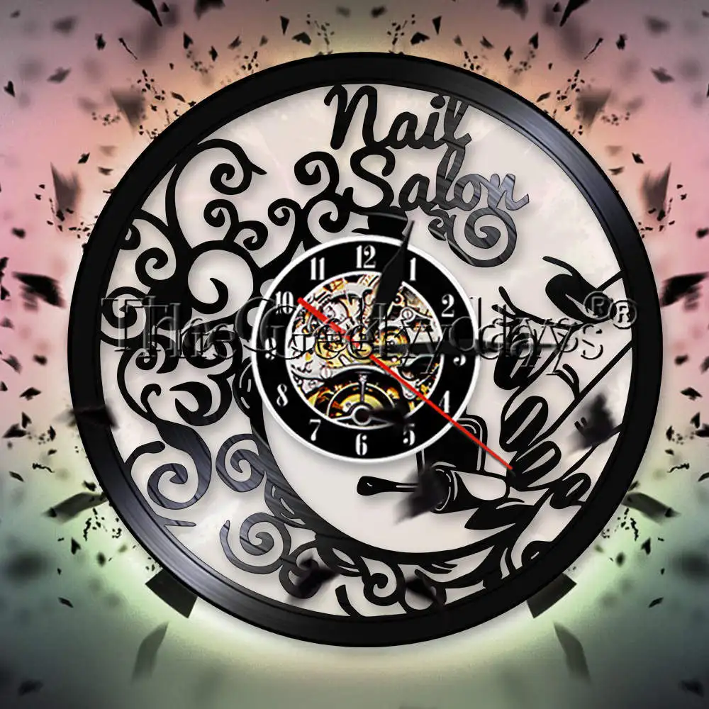 Модные маникюрный салон магазин бизнес знак виниловая запись настенные часы