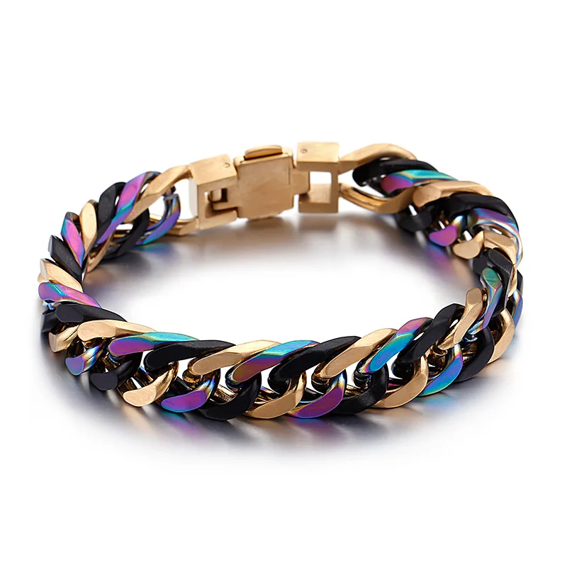 

Высококачественные модные мужские панковские византийские браслеты на цепочке из нержавеющей стали золотого и черного цвета, кубинские бр...