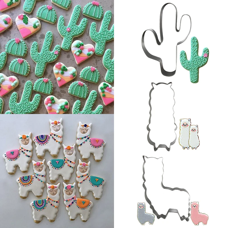 

1pcs Cactus Alpaca Llamas Cookie Cutter Birthday Party Decorations Kids Biscuit Baking Mold Stainless Steel Pastry Cutters