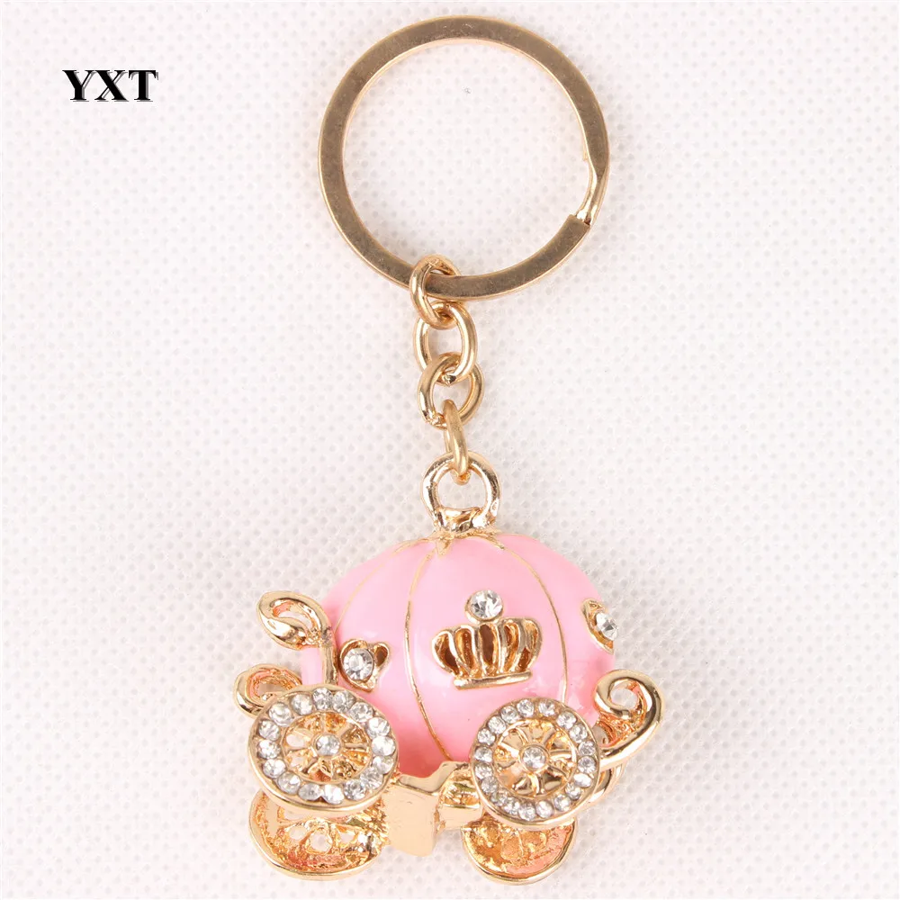 

10PCS Carriage Pink Pumpkin New Fashion Crystal Pendant Charm Purse Handbag Car Key Keyring Keychain Party Halloween Gift