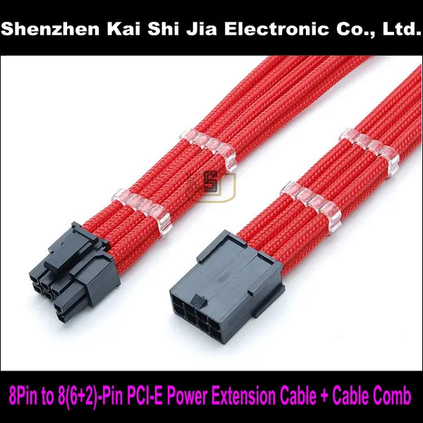 Удлинительный кабель PCI-E с одним рукавом 12 дюймов GPU 8 Pin to 6 + 2 расчески для кабеля |