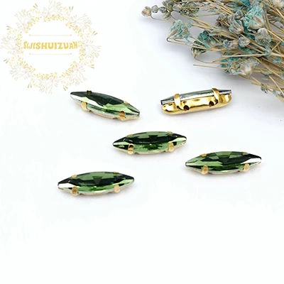 Emerald Лучшее предложение! 4*15 мм конский глаз Форма Стекло Кристалл пришить стразы с золотой коготь Diy shose аксессуары 20 шт - Цвет: Emerald