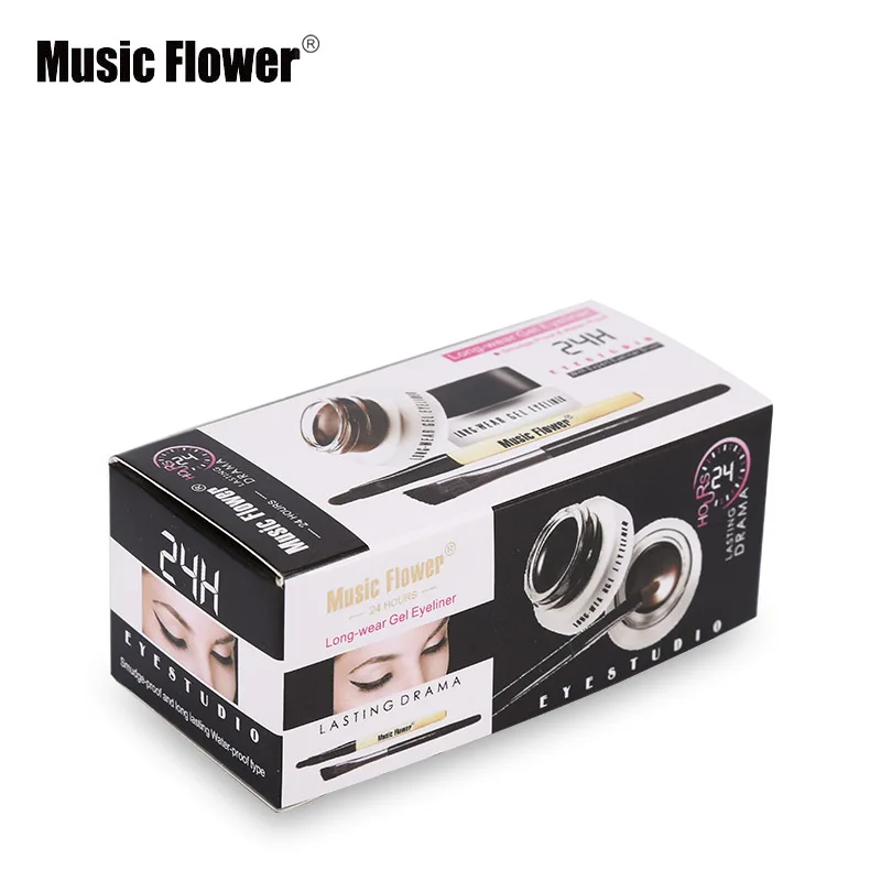 Music Flower 2 в 1 коричневый+ черный гель для подводки глаз для макияжа водостойкий набор подводки для глаз инструмент для макияжа глаз с кистью 24H стойкий