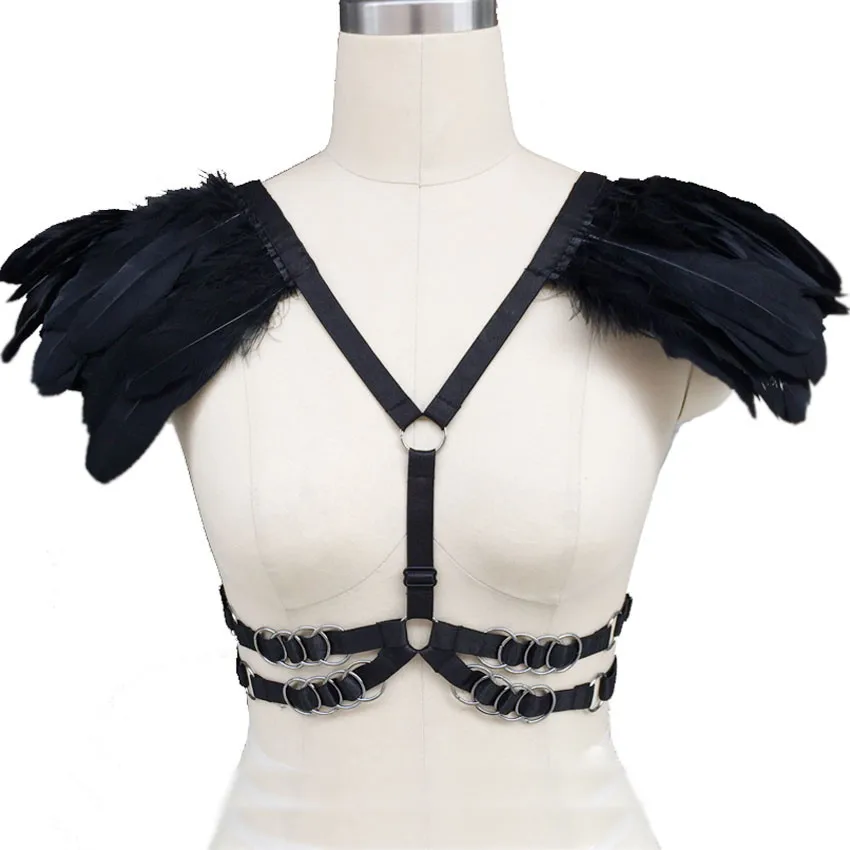 Эполета в стиле Харадзюку с перьями шлейка виде птичьих крыльев чёрные перья