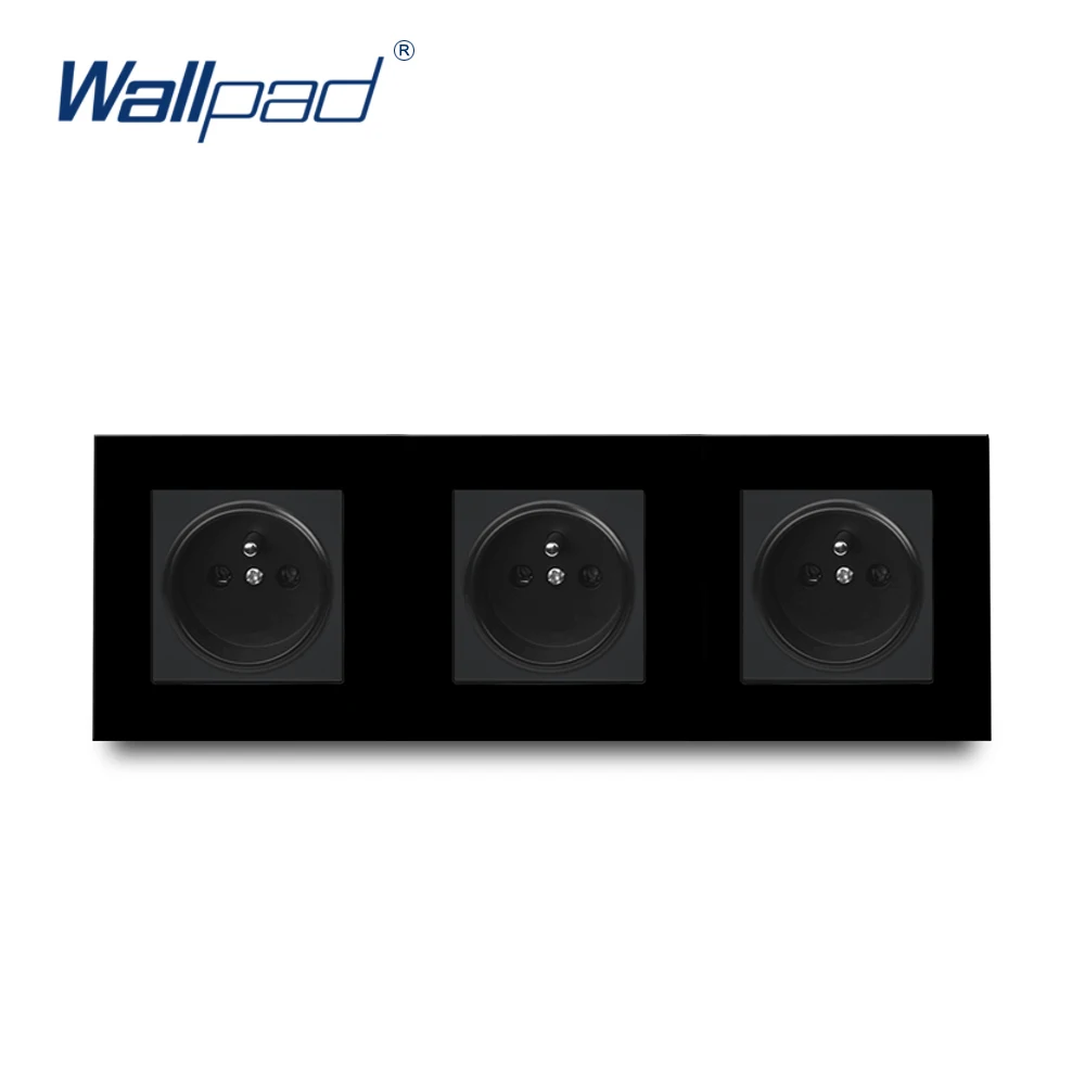 Triple French Socket Wallpad Black Glass 258*86mm 16A 3 Way Sockets Standard Wall Outlet 110V-240V | Обустройство дома