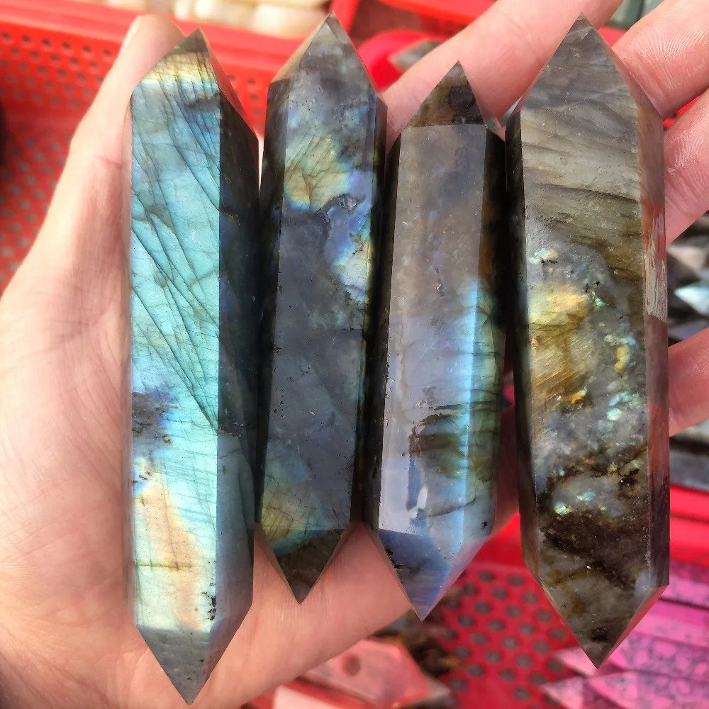 

4pc NATURAL Labradorite quartz crystal double point healing