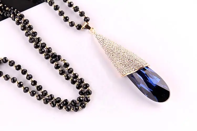 Женская цепочка с бусинами длинное ожерелье кристаллами в форме капли воды
