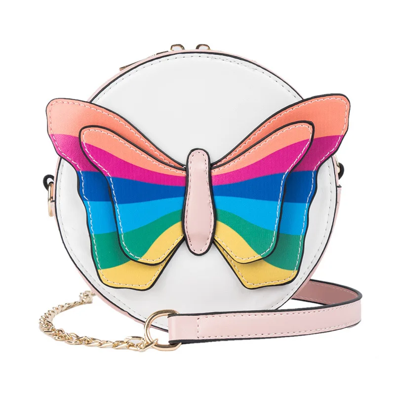 New fashionable small round bag Korean version leisure Chain one-shoulder collision color butterfly Crossbody |