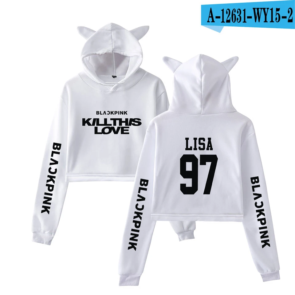 white KILL THIS LOVE черные розовые женские укороченные толстовки с капюшоном с длинным рукавом и рисунком кота Новое поступление, горячая распродажа, новая модная уличная одежда - Цвет: white