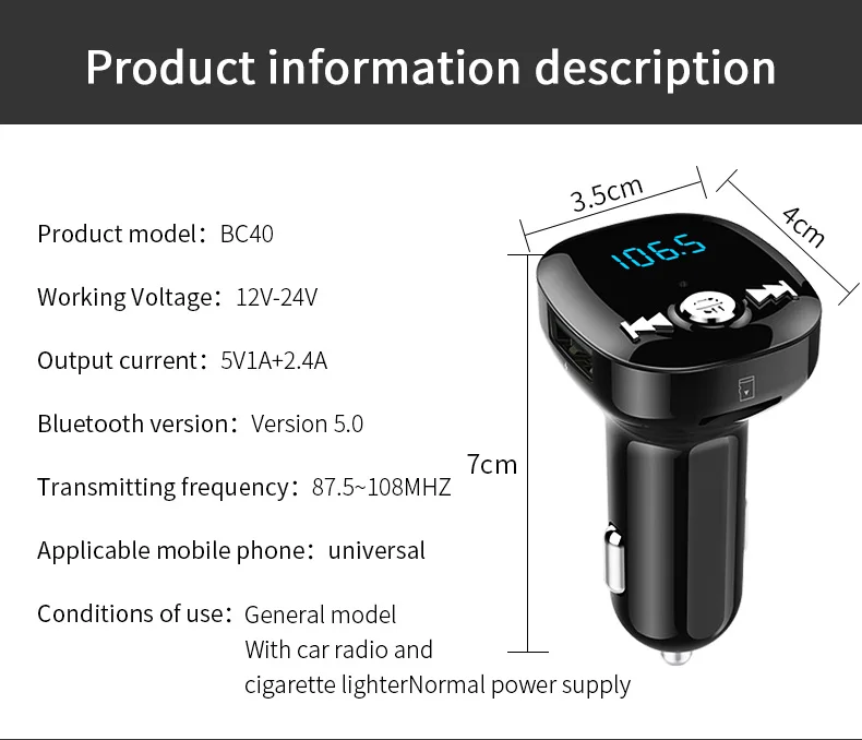 Jilang fm-передатчик Bluetooth Handsfree автомобильный комплект Автомобильный аудио mp3-плеер с 2.4A двойной USB Автомобильное зарядное устройство Поддержка U диск/TF карта