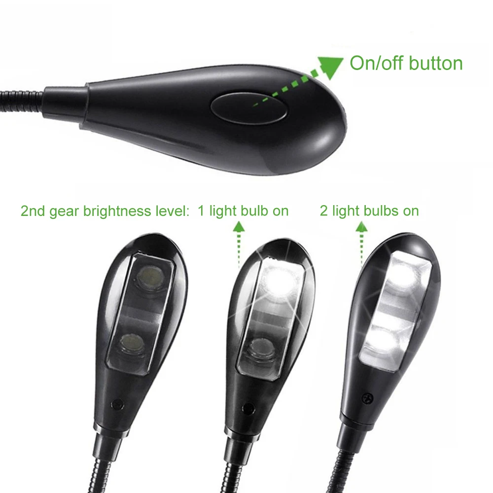 2 LEDs Book Reading Lamp Table USB Charging Light mini Led Portable Clip-On lamp Flexible Easy to Use | Освещение