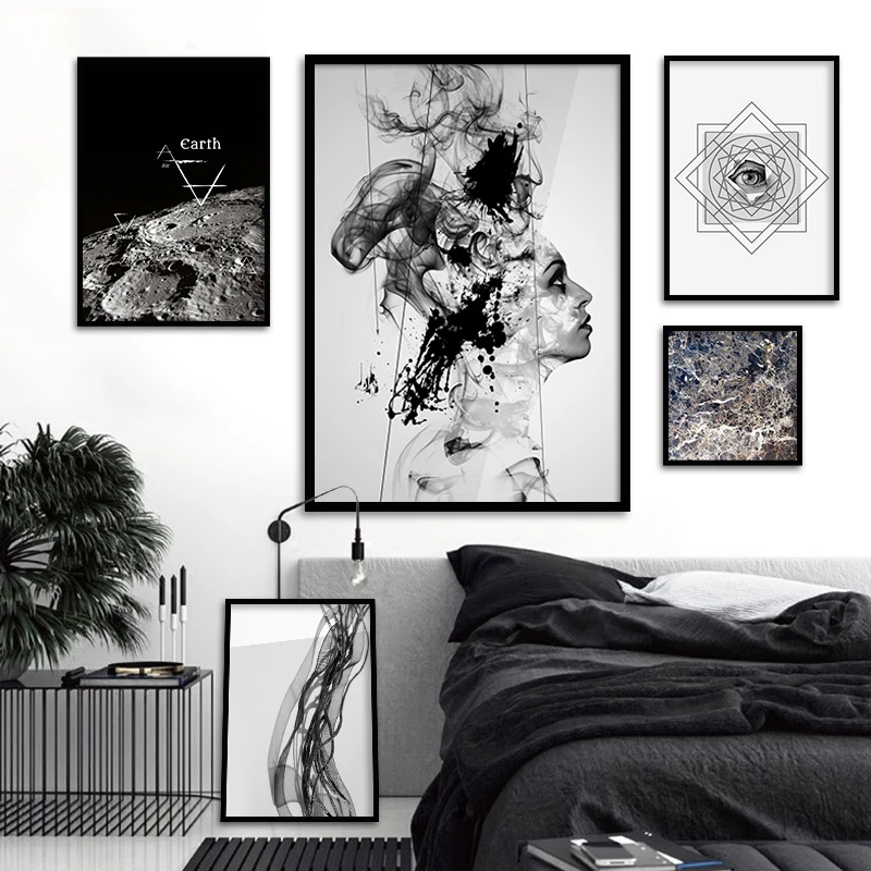 Оригинальная модная картина черно-белая с геометрическими глазами на холсте для