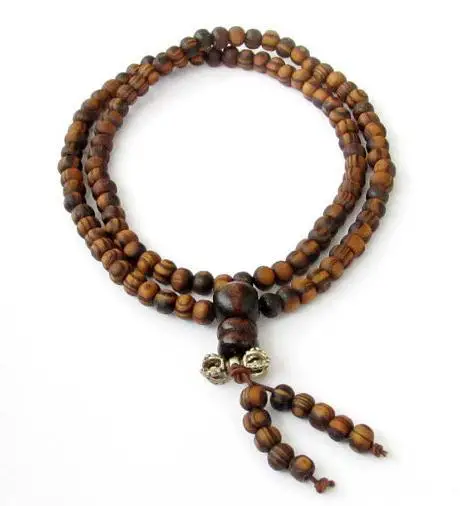 

108 Beads 6mm Pine Wood Tibetan Buddhist Prayer Beads Rosary Japa Mala