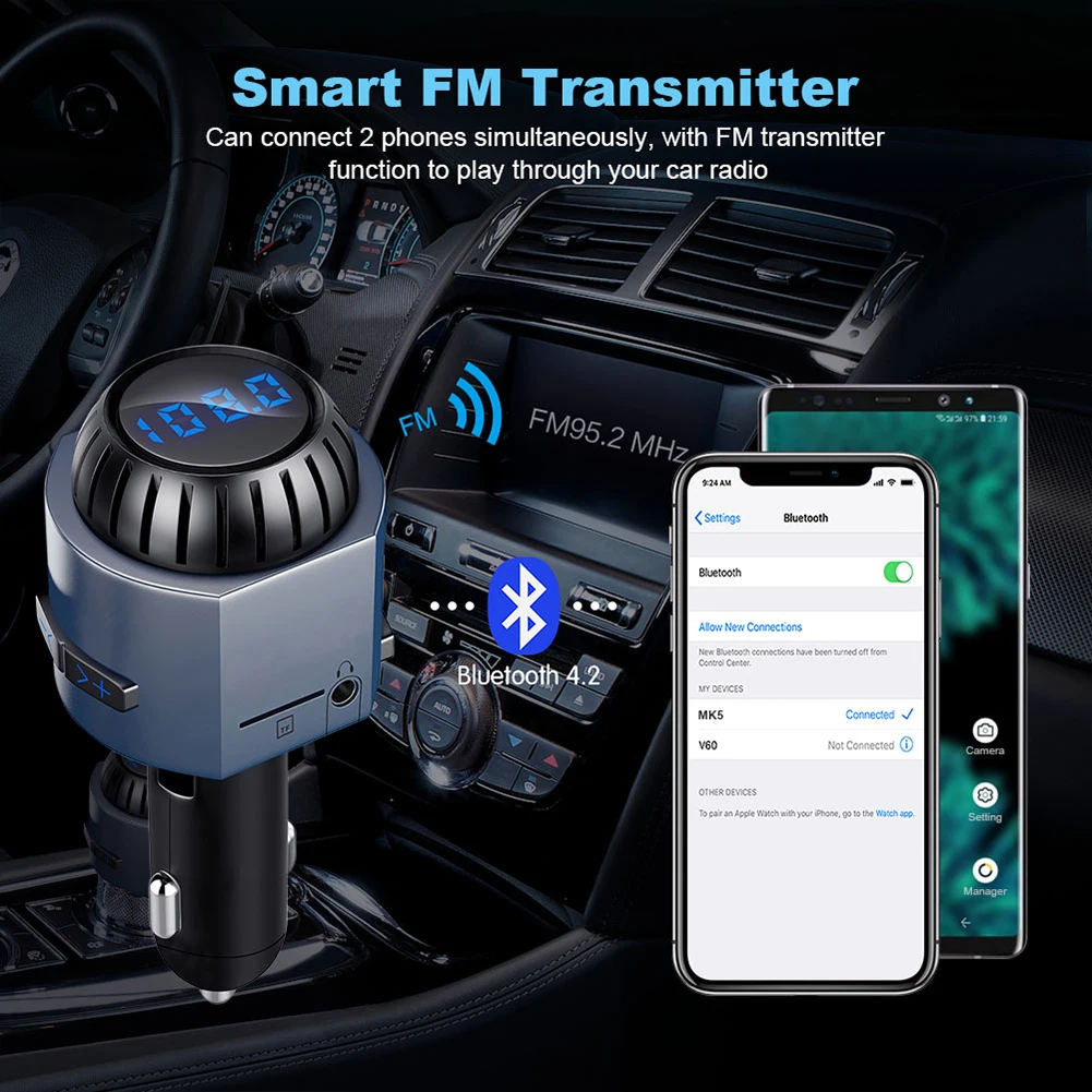 Fm передатчик Bluetooth Беспроводной автомобиля мультифункциональная USB зарядка MP3