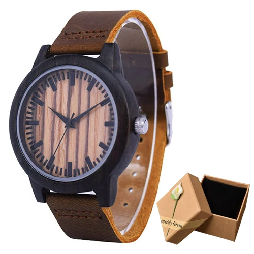zebra wacth with box Бамбуковые деревянные часы мужские минималистичные дизайн из натуральной кожи ремешок кварцевые наручные мужские часы как подарки relogio masculino - Цвет: zebra wacth with box