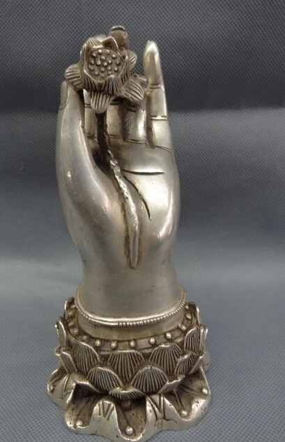 JP S0114 Китайский Серебряный Буддизм Лотос Кван юн Гуаньинь Будды Для Рук Статуя