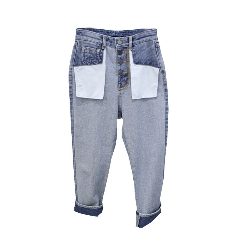 Женские прямые джинсы с высокой талией осенние свободные в Корейском стиле