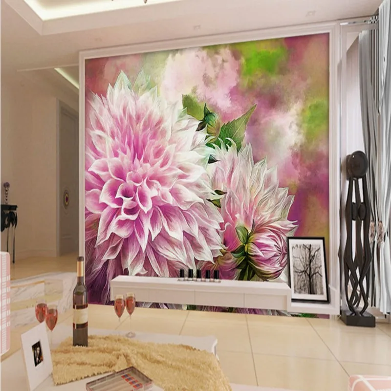 

Custom photo wallpaper 3D stereo living room wallpaper beautiful Pink flower painting studio wallpaper custom lobby mural