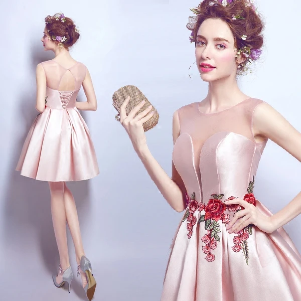 SSYFashion/Розовое Кружевное короткое коктейльное платье с вышивкой банкетное
