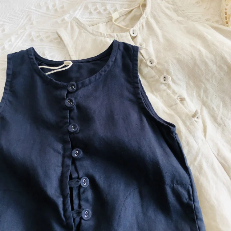 Новинка г.; летние детские комбинезоны унисекс в Корейском стиле; льняные комбинезоны без рукавов для маленьких мальчиков и девочек; детская одежда; повседневные брюки