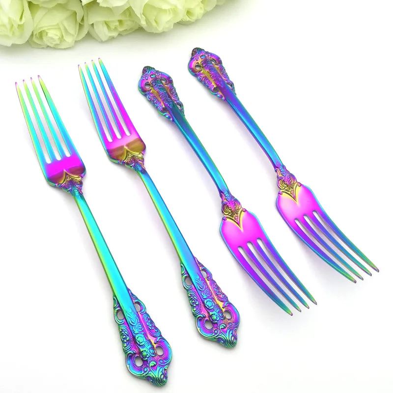 Вилки из нержавеющей стали радужного цвета столовая посуда в западном стиле