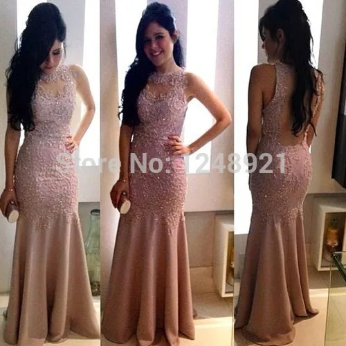 2015 Sale Tank Natural Evening Dress New Fashion Party Dresses Meramid Crew Backless Lace Beads Sequins Long Satin Prom Gowns | Свадьбы и