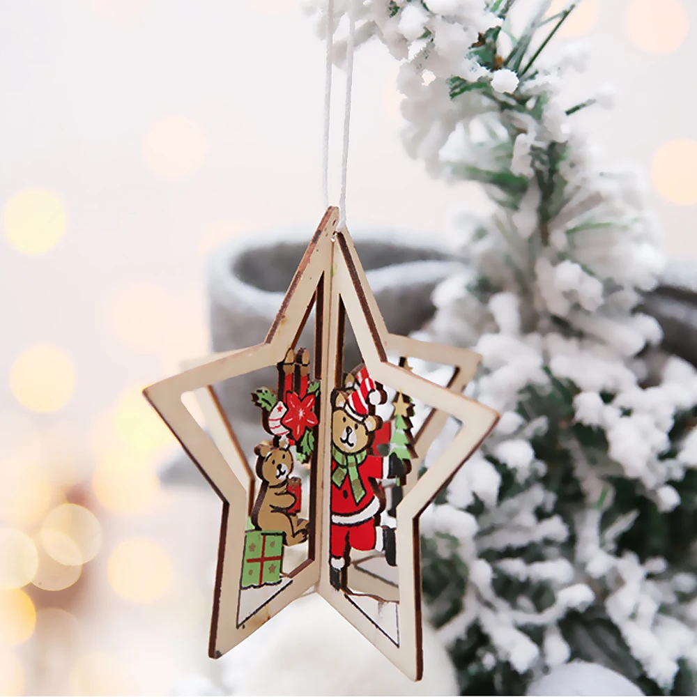 3D Xmas Tree Подвески Висячие деревянное Рождественское украшение Вечерние|Кулоны и
