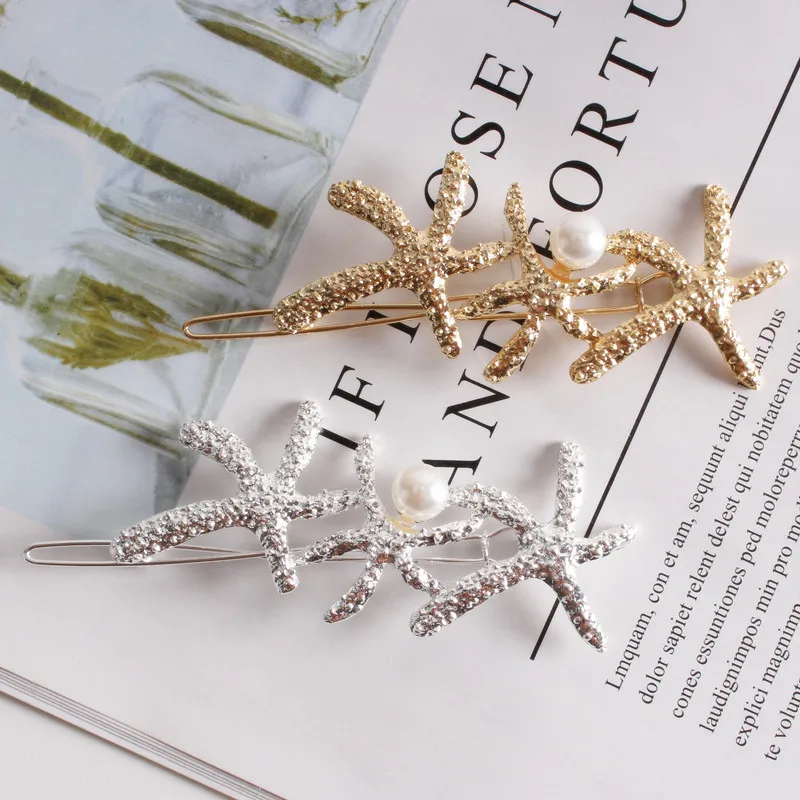 

New Fashion Starfish Hair Clips Hairpins Metal Pearl Hair Clips for Women Hairgrips Hair Pin Barrettes Hair Accessories Headwear