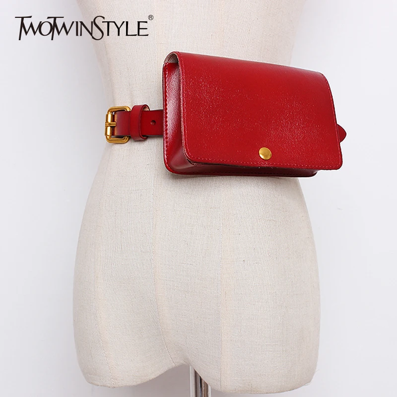 Женский кожаный ремень TWOTWIN с маленькой сумкой на талию пояс из коровьей кожи