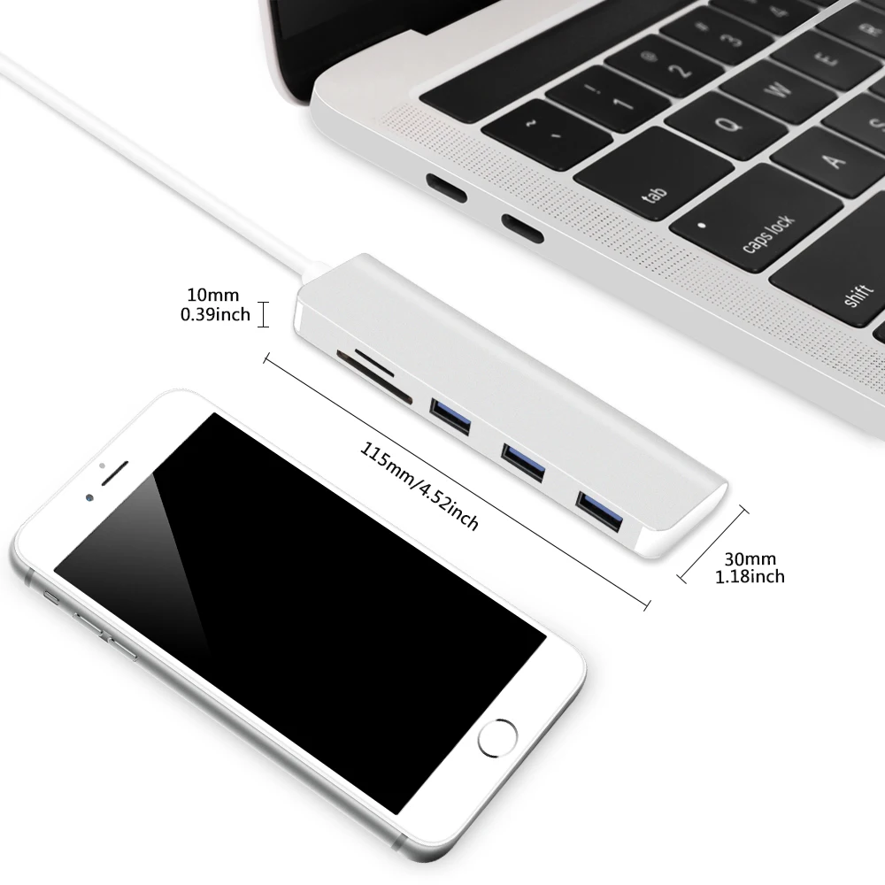 Redlai USB-C Typc C концентратор для USB 3,0 портов X 3, SD/TF кард-ридер концентратор адаптер для MacBook 12 дюймов Air/Pro type-C USB