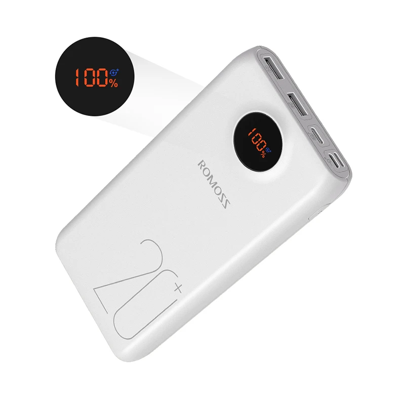 White 20000 мАч ROMOSS SW20 Pro портативное зарядное устройство Внешний аккумулятор QC3.0 Быстрая зарядка со светодиодный дисплеем для телефонов и планшетов - Цвет: White