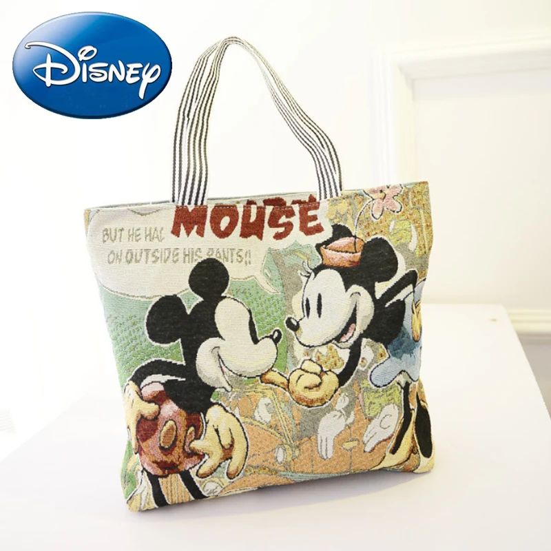 Женские сумки из парусины Disney Mickey большие тоут с мультипликационным принтом для