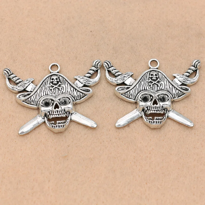2 шт. античные посеребренные пиратские Подвески черепа ювелирные изделия браслет