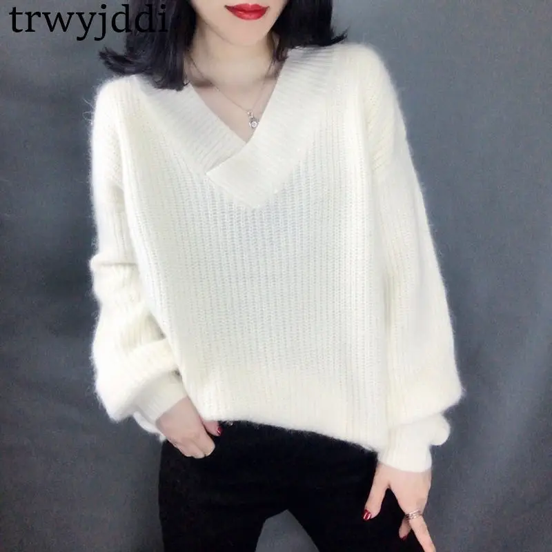 Large Size Women's Clothing Spring Pullover Tops Fashion Korean Autumn Winter Girls V-neck Sweater Knitted Shirts N494 | Женская