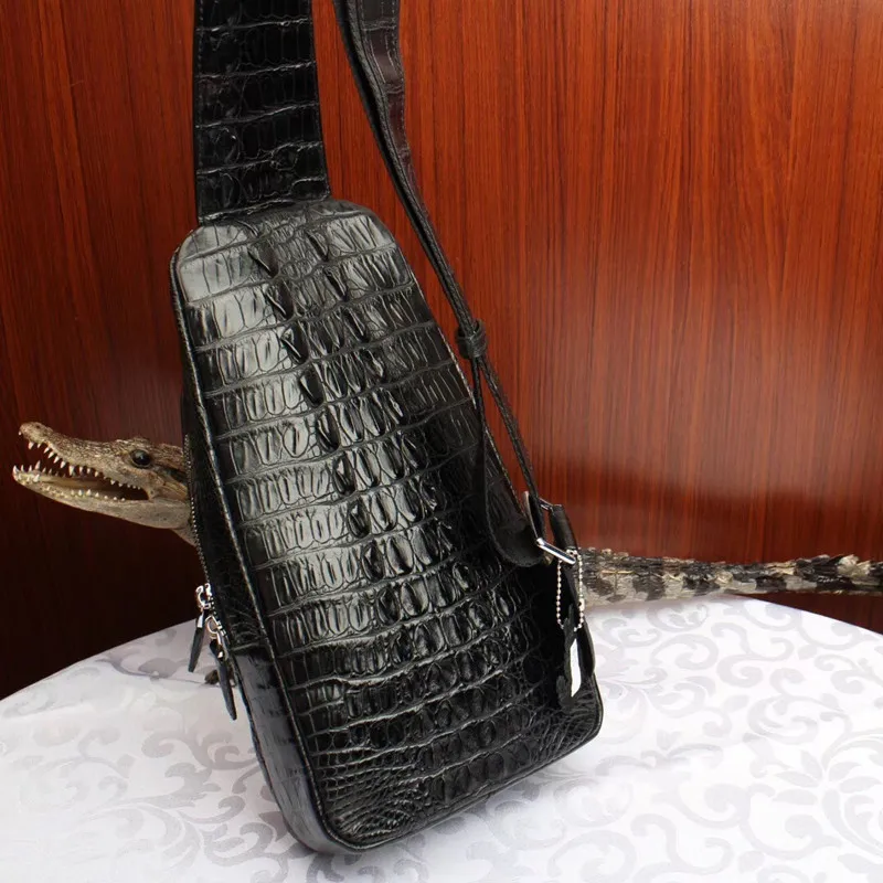 Шикарная дизайнерская 100% натуральная крокодиловая кожа Мужская маленькая нагрудная сумка мессенджер