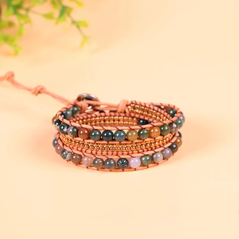 Винтажные кожаные браслеты 6 мм индийские 3 нити плетеные Многослойные в стиле