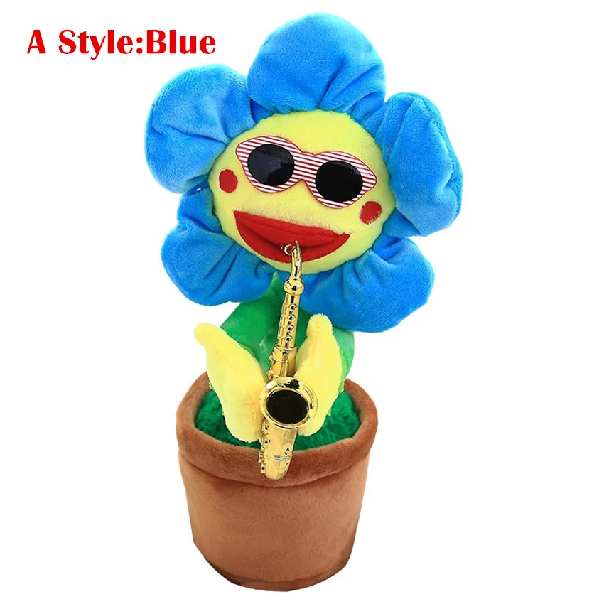A model Blue Моделирование Подсолнух саксофон плюшевая игрушка чарующий Подсолнух музыкальные игрушки Забавный Танцующий Цветок соединяющийся с игрушкой Bluetooth - Цвет: A model Blue