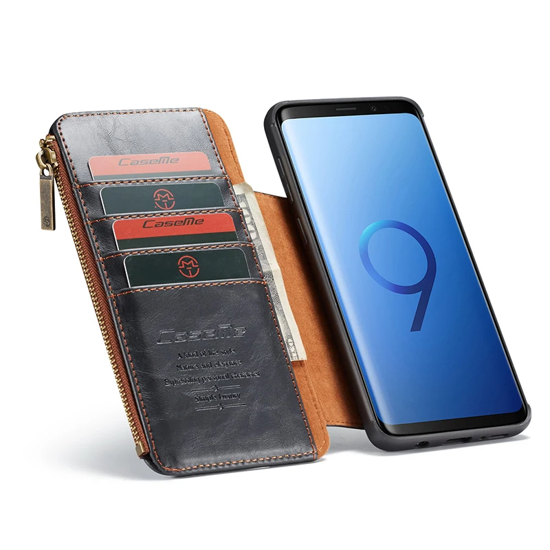 Съемный кожаный чехол для Samsung S9 Plus кошелек на молнии держатель карт Магнитный