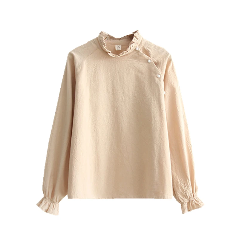 Женская рубашка с длинным рукавом и воротником-стойкой |