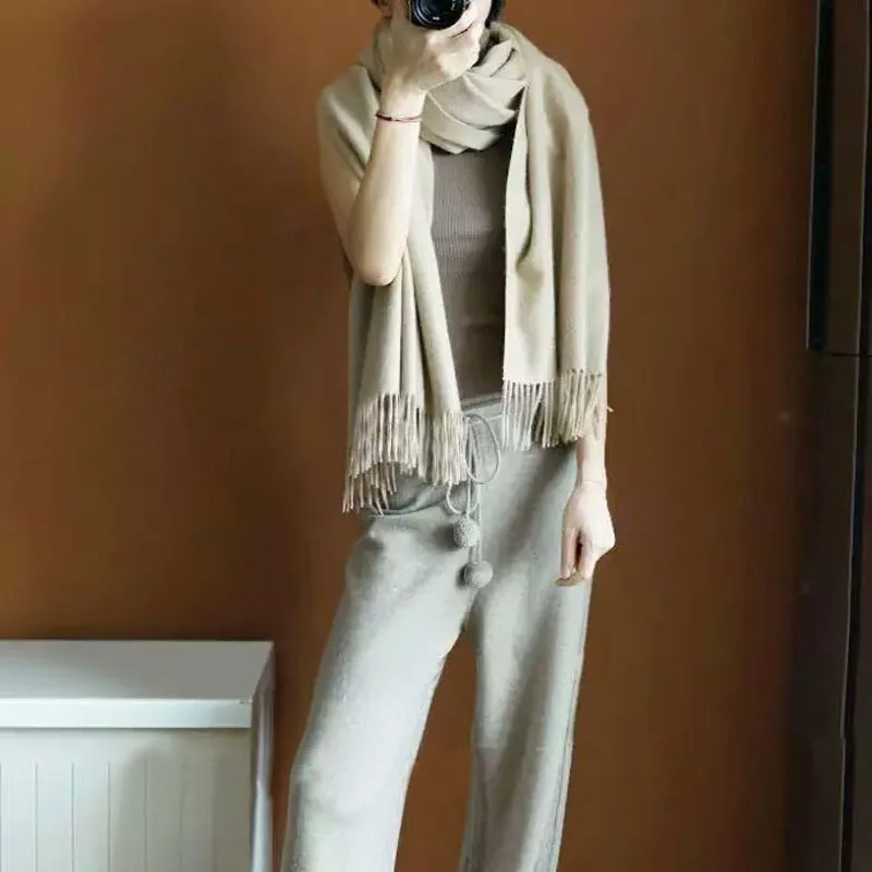 Женские брюки имитация кашемира Camel Gray модные широкие вязаные свободные теплые