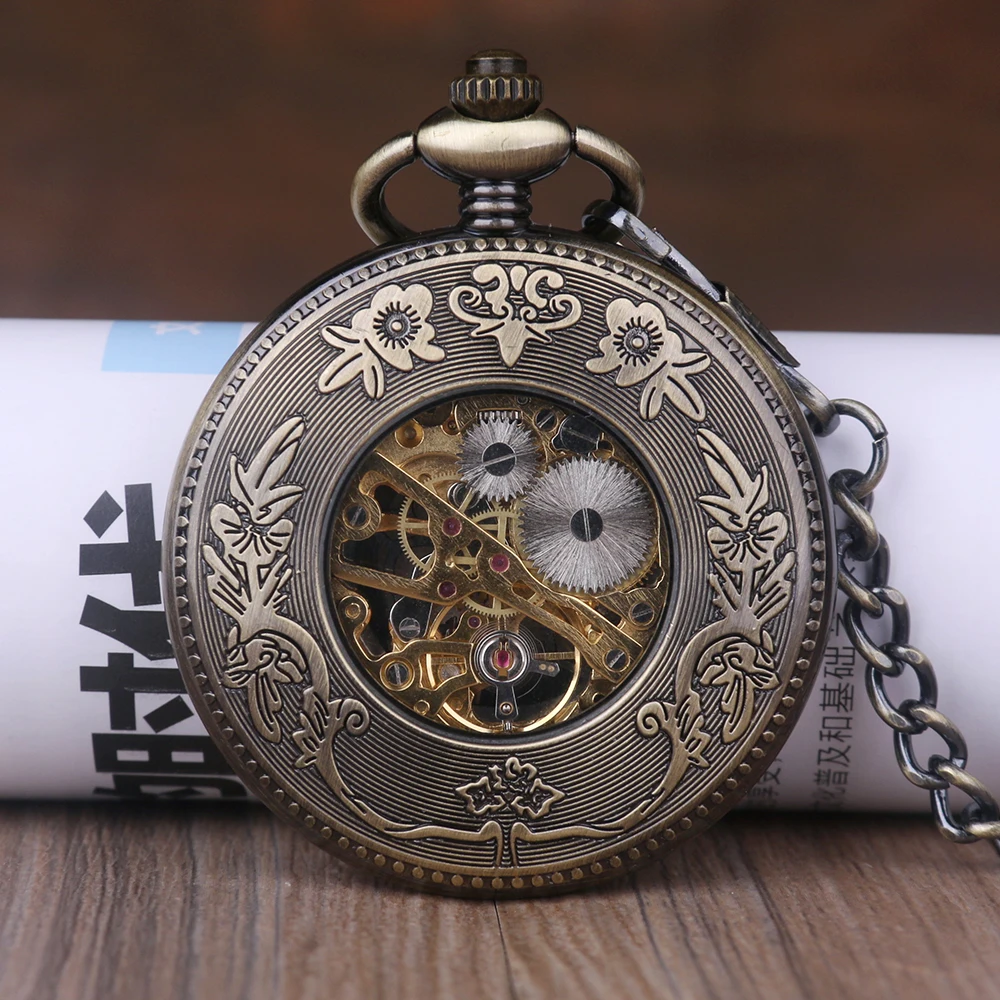Vintage Personality Hollow Steampunk Gear Display Mechanical Pocket Watch Fashion Necklace Pendant Accessories Clock