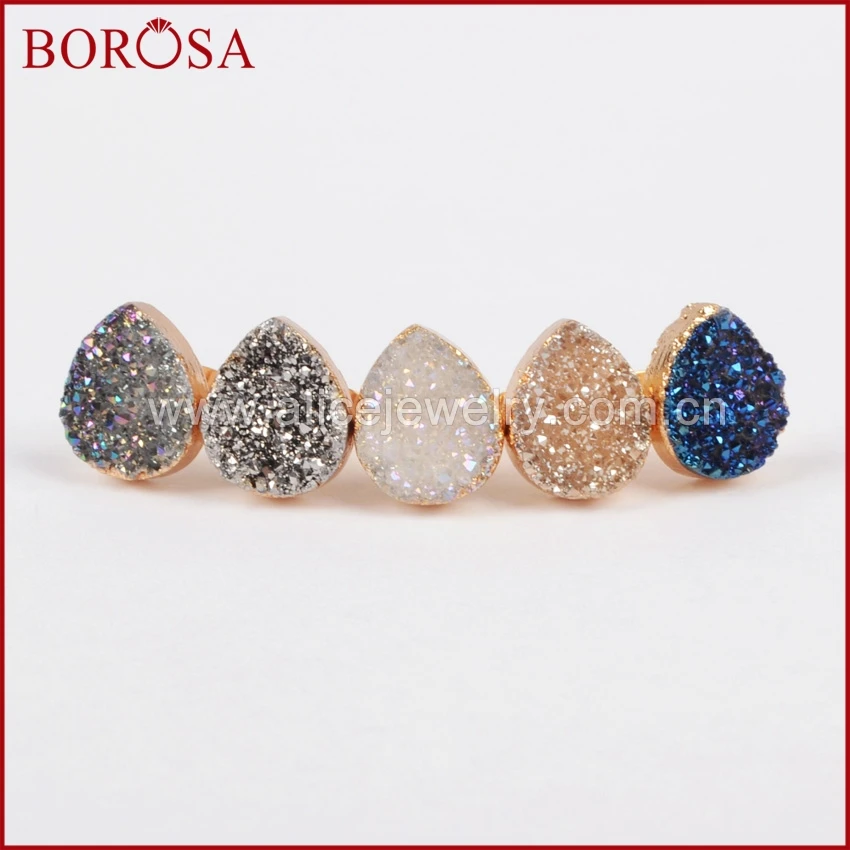 Модные серьги гвоздики BOROSA с каплевидными натуральными кристаллами 1 пара