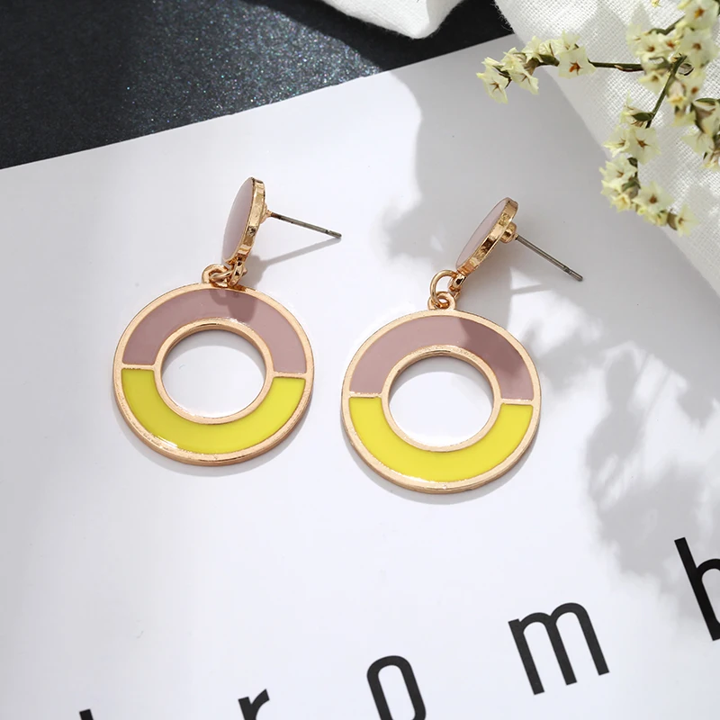 Женские круглые висячие серьги Oorbellen Aretes De Mujer розовые и желтые в Корейском стиле