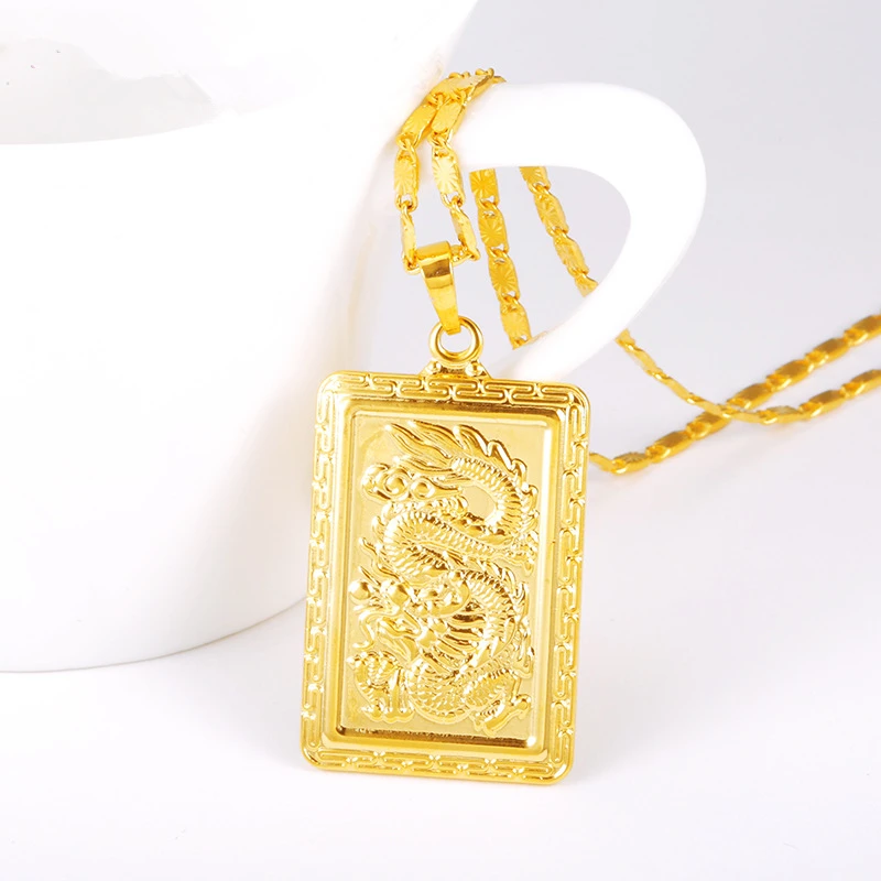Ожерелье с кулоном в виде дракона желтое золото модное мужское Женское